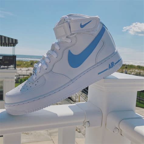 Custom Carolina Blue Nike Af1 Mid Carolina Blue Blue Nike Air Force