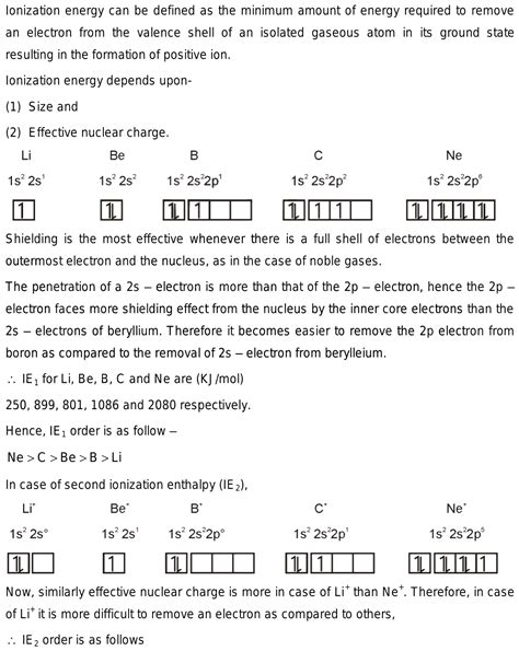 The Correct Order Of Decreasing Second Ionization Energy Of Li Be Ne