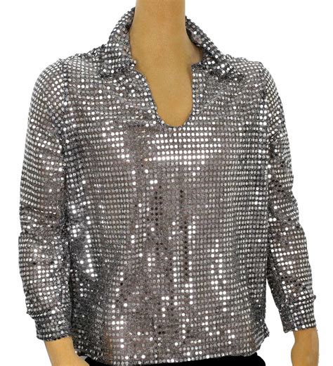 Silver Sequin Disco Shirt Mens Mxl