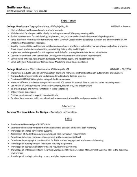 College Graduate Resume Samples Velvet Jobs