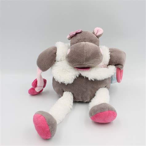 Doudou Hippopotame marron blanc rose Zoé hochet BABY NAT