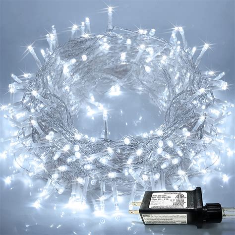 JMEXSUSS 33ft 100 LED White Christmas Lights 8 Modes Clear Wire