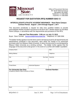 Fillable Online Missouristate Request For Quotation Number