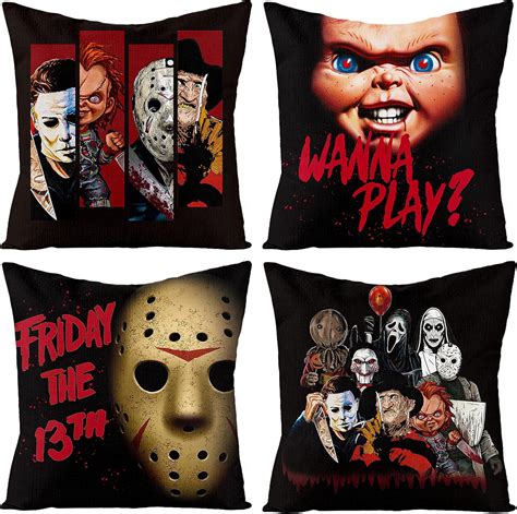 4pcs Horror Classic Movie Characters Pillow Covers 18 X 18