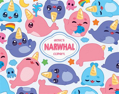 Narwhal Clipart Cute Narwhal Rainbow Narwhal Cute Baby Etsy