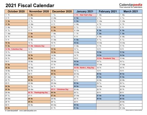 Fiscal Calendars 2021 Free Printable Excel Templates