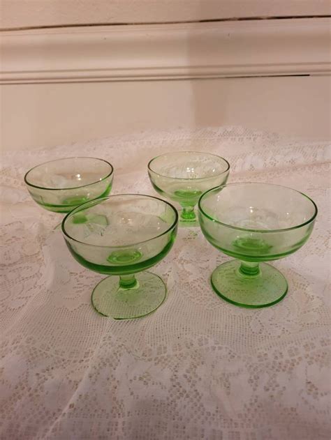 Vintage Green Depression Glass Dessert Sherbert Dish Set Of Etsy