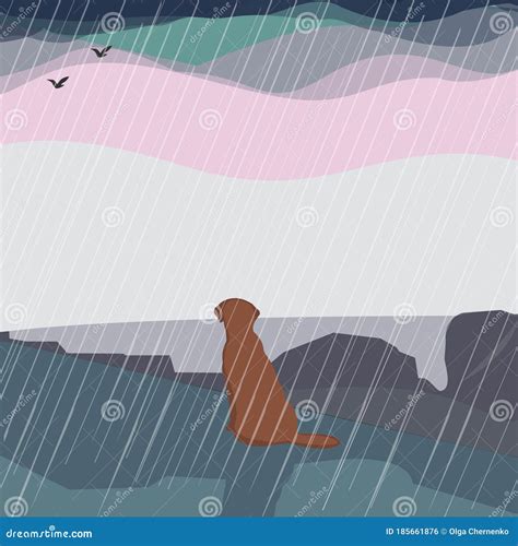 Lonely Dog In The Rain Stock Illustration Illustration Of Parachute