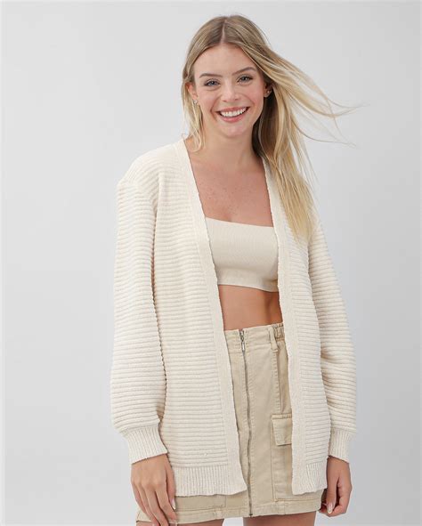 Riachuelo Cardigan Feminino Alongado Tricot Canelado Bege Pool By