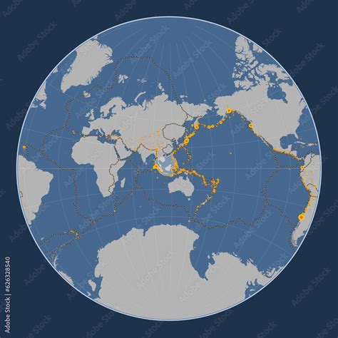 Sunda tectonic plate. Contour. Lagrange. Earthquakes and boundaries ...