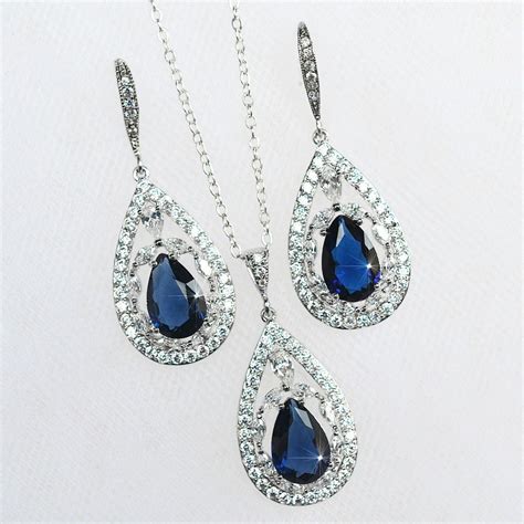 Sapphire Blue Cubic Zirconia Cz Bridal Necklace And Earring Set Sparkle 2302 U Royal Blue