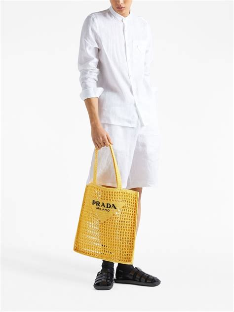 Prada Woven Logo Raffia Tote Bag Farfetch