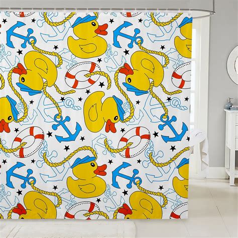 Rubber Duck Shower Curtain Nautical Anchor Fabric Shower Curtain