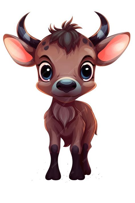 Premium AI Image | Cute baby Buffalo in Cartoon Style on white background generative AI