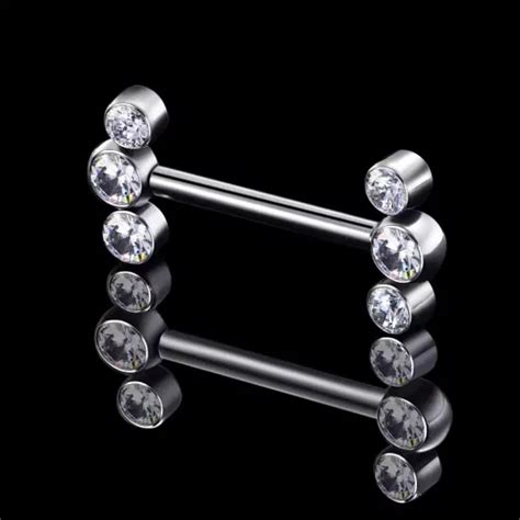 Eternal Metal Astm F Titanium Three Cz Nipple Ring Piercing