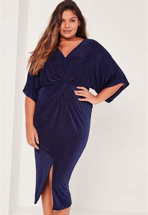 Missguided Plus Size Kimono Sleeve Midi Dress Navy Robe Grande Taille