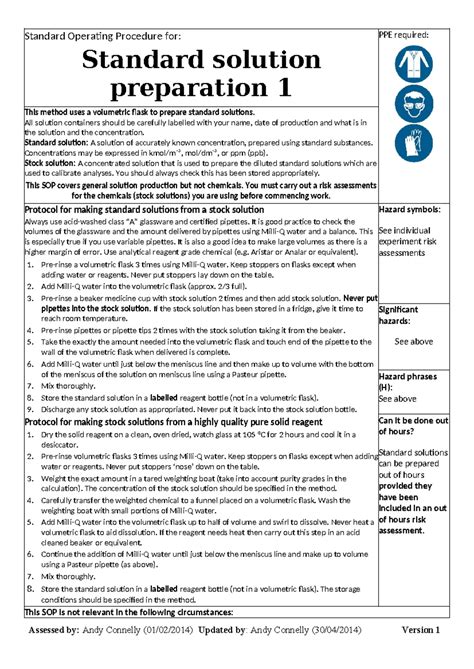 Sop Standard Solution Preparation V1 Standard Operating Procedure For