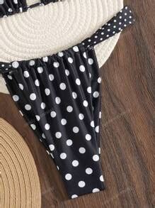 2pcs Women S Summer Beach Polka Dot Print Halter Tie Sexy Bikini Set SHEIN USA