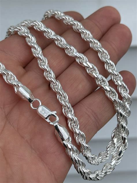 Men S Rope Chain Real Solid Sterling Silver Necklace Mm