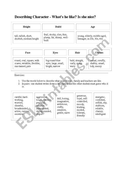 Describing Character Esl Worksheet By Ladyt