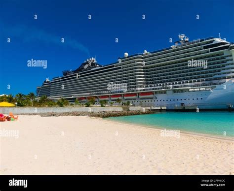 Msc Seashore Cruise Ship Docked At Tropical Island Ocean Cay Bahamas