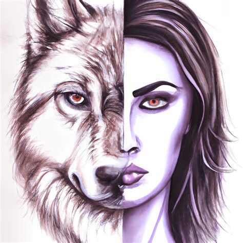 Half Women Half Wolf Watercolor Painting Illustration Creative Fabrica