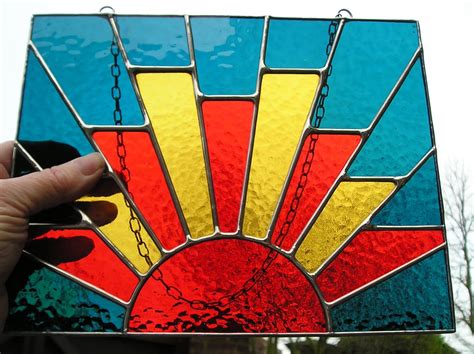 Art Deco Style Stained Glass Sunrise Sunburst Panel Etsy Uk