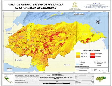 Mapa De Riesgo A Incendios Forestales RepÚblica De Honduras