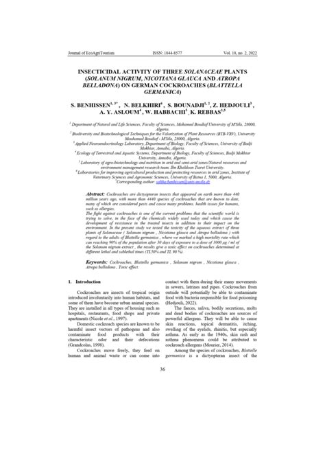 PDF INSECTICIDAL ACTIVITY OF THREE SOLANACEAE PLANTS SOLANUM NIGRUM