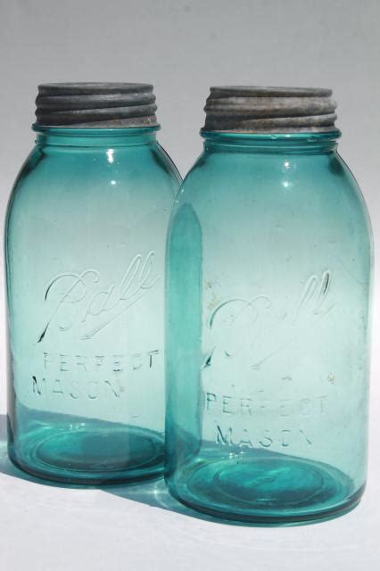 Vintage Aqua Blue Glass Ball Perfect Mason Jars Big Two Quart Size Canning Jar Kitchen Canisters