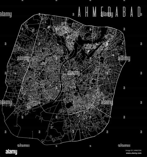 Ahmedabad City Province Vector Map Poster India Municipality Square