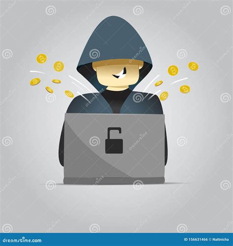 Cartoon Hacker With Laptop. Vector Illustration Royalty-Free Stock ...