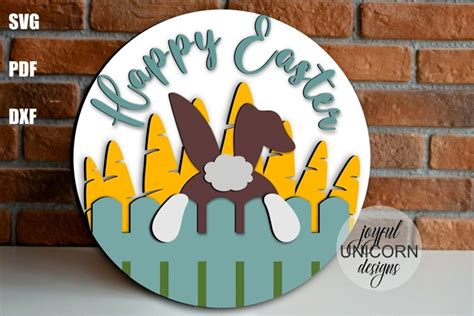 Happy Easter Door Hanger Svg Bunny Tail Round Sign Svg