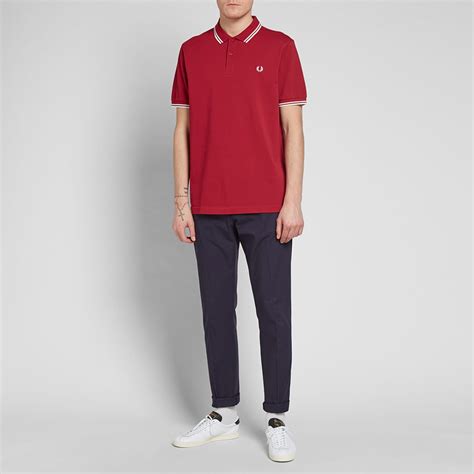 Fred Perry Slim Fit Twin Tipped Polo Claret And Snow White End Us