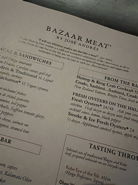 Menu at Bazaar Meat By José Andrés pub & bar, Las Vegas