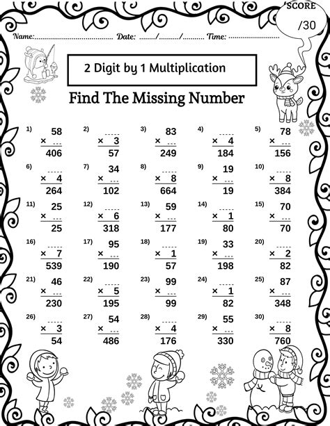 Winter Digit By Digit Multiplication Division Missing Numbers