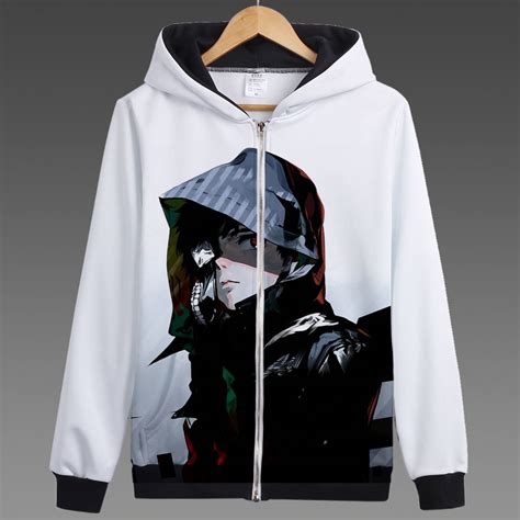 Anime Tokyo Ghoul Ken Kaneki Printed Hoodies Hooded Zip Up Sweatshirts