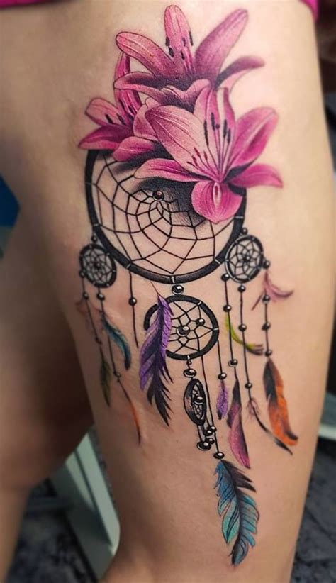 16 Dreamcatcher Tattoos To Gain Protection Thigh Tattoos Women Dream