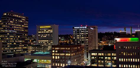 Just after sunset, in downtown Spokane, Washington. Spokane Night photos