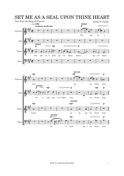 Set Me As A Seal Upon Thine Heart Sheet Music For Soprano Alto Tenor Bass Voice Choral