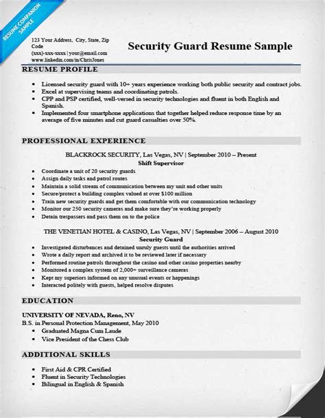 Security Guard Resume Sample Writing Tips Resume Companion