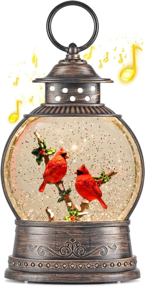 Christmas Snow Globes Cardinal Birds Scene Snow Globes Glittering Lantern With