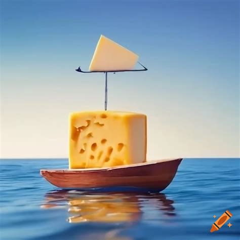 Man Sailing A Boat On A Sea Made Of Cheese