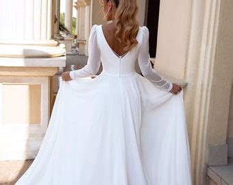 White Simple Wedding Dress Satin Fabric Square Neck Long