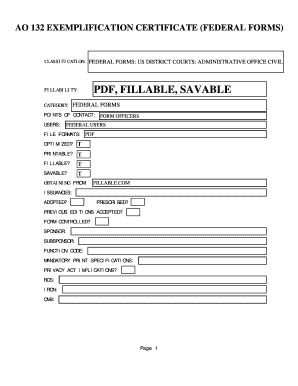 Fillable Online AO 132 EXEMPLIFICATION BCERTIFICATEb FEDERAL FORMS Fax