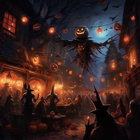 Premium AI Image | Town Halloween Background Illustration