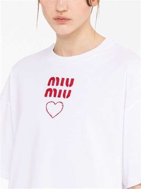 Miu Miu Logo Embroidery Cotton T Shirt Farfetch