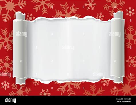 Ripped Christmas Paper Red Frame Banner Template Snowflakes