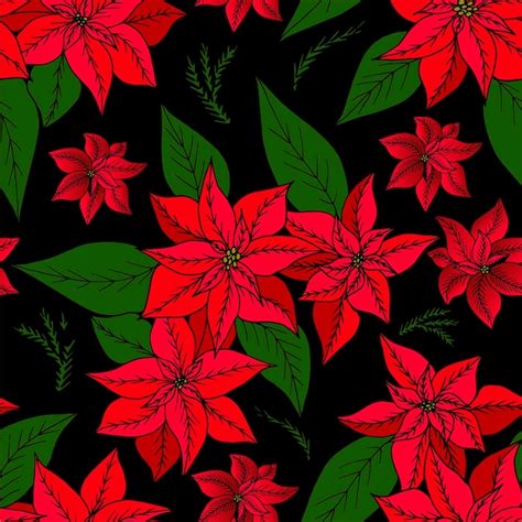 Premium Vector Hand Drawn Christmas Seamless Pattern Of Poinsettias