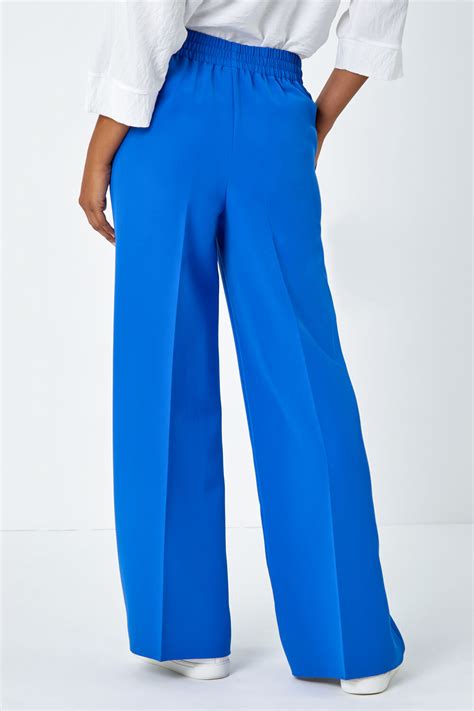 Royal Blue Wide Leg Tie Front Stretch Trouser Roman Uk